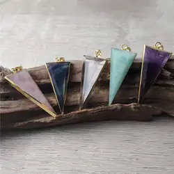 FUWO Natural Crystal Quartz Triangle Pendant,Carved Semi-Precious Stone Accessories For Jewelry Making PD430M 5Pcs/Lot