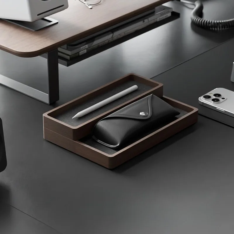 Walnut Wood Storage Box Office Desk Accessories Workshop Multifunctional Storage Tray Minimalist Workstation Organizing Plate