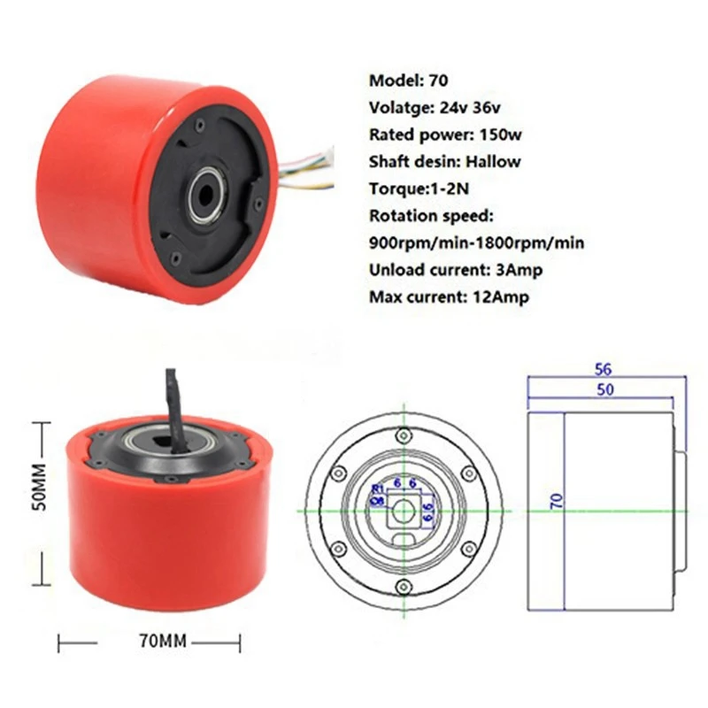 5065 70Mm Brushless Sensored Wheel Motor For Electric Balancing Scooter Skateboard Replacement Parts