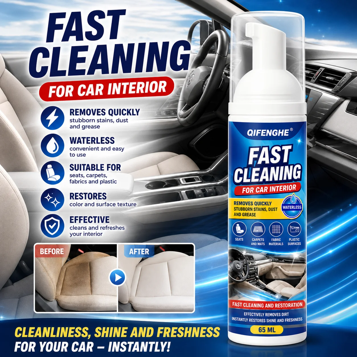 QIFENGHE 65ml Pembersih Cepat  - Seat Cleaner Fabric ulasan dan harga