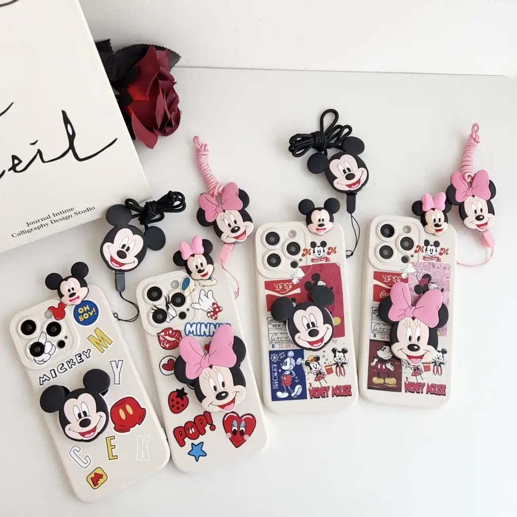 For Xiaomi Redmi 8 8A 9 9A 9T 9C 10 10A 10C 12 A1 Note 7 8 9 9s 10 11 Pro POCO M3 X3 M4 Singing Minnie Case With Holder Rope