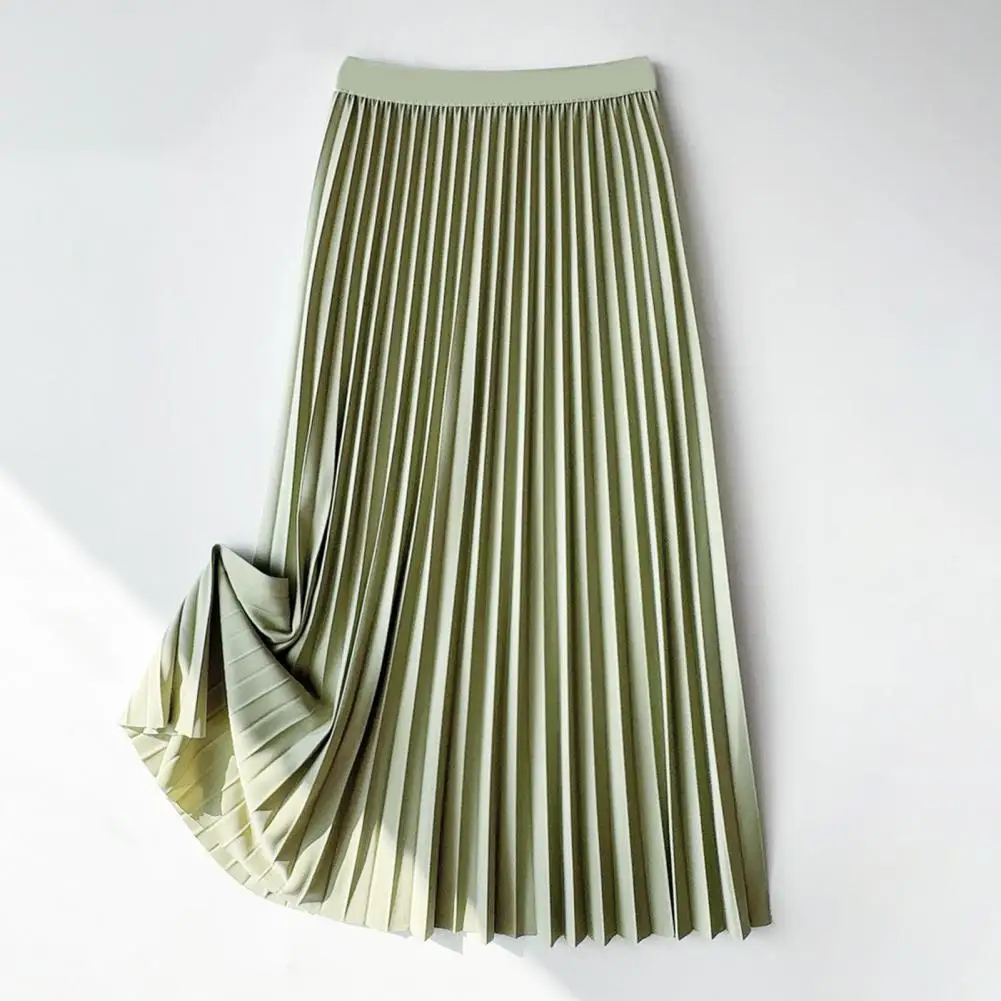 Chic Skirt Elastic High Waist Pleated Skirt for Women Solid Color A-line Midi Skirt with Loose Fit Stylish Mid-length Elastic