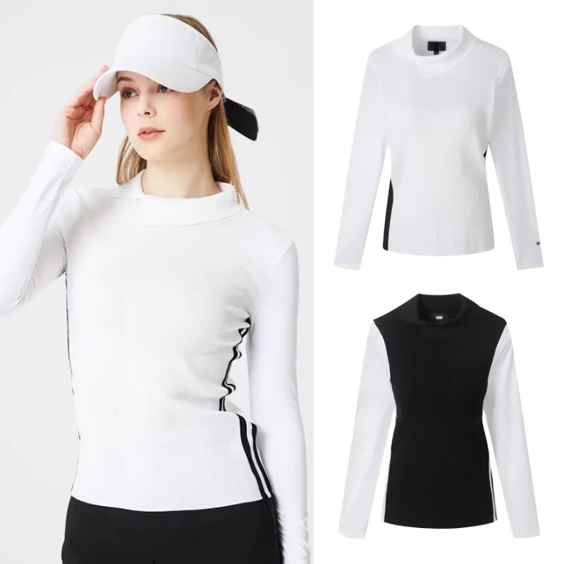 

Spring and Autumn Golf Women's Thin Fit Slimming Bottom Coat Irregular Collar Casual Solid Color Long Sleeve