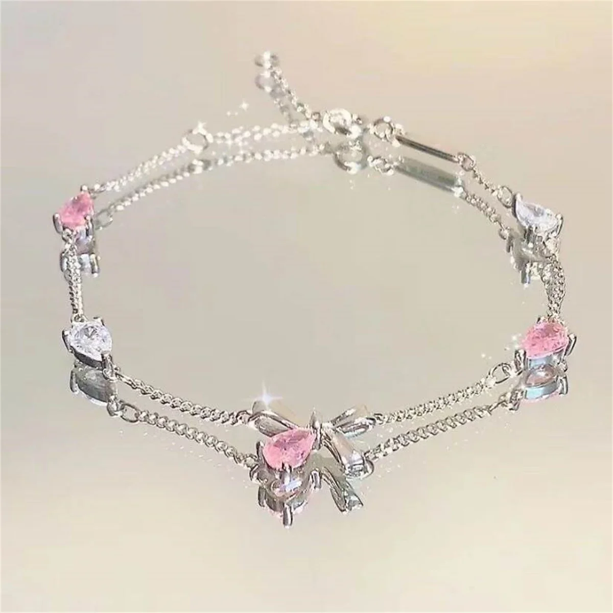 Elegant Cherry Blossom Bowknot Zircon Bracelet For Women Y2K Sweet Girls Crystal Flowers Bracelets Wedding Party Jewelry