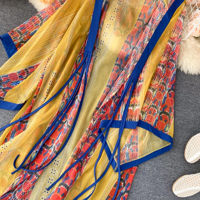 Cardigan a maniche lunghe con stampa in chiffon dolce ricamo da donna Cappotto maglione allentato moda coreana elegante vintage Ins