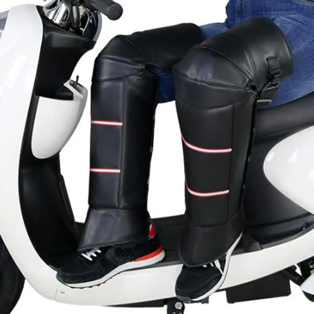 Motorcycle Knee Pads Winter Kneepad Leg Warmer Guards Adjustable Strap Leggings Windproof for , PU Leather