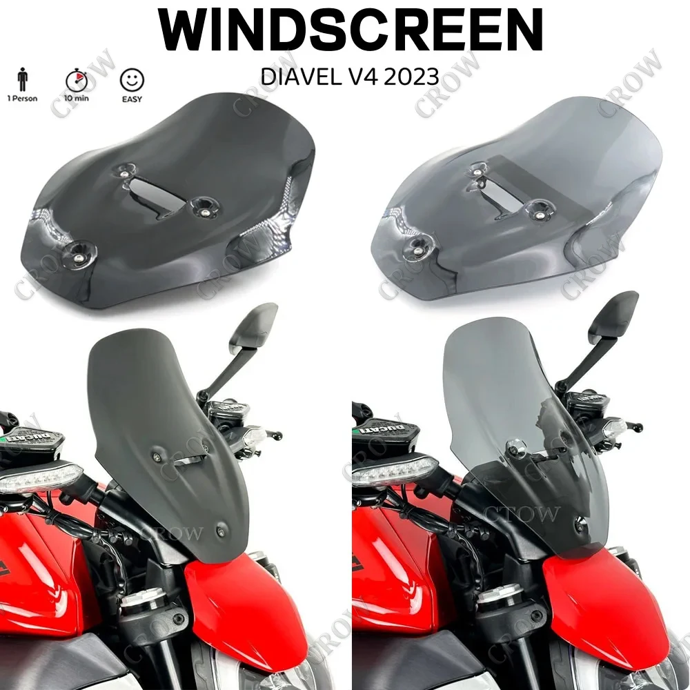 

FOR DUCATI Diavel V4 2023 Motorcycle Windshield Windscreen Air Wind Deflector Black Motorcycle Accessories