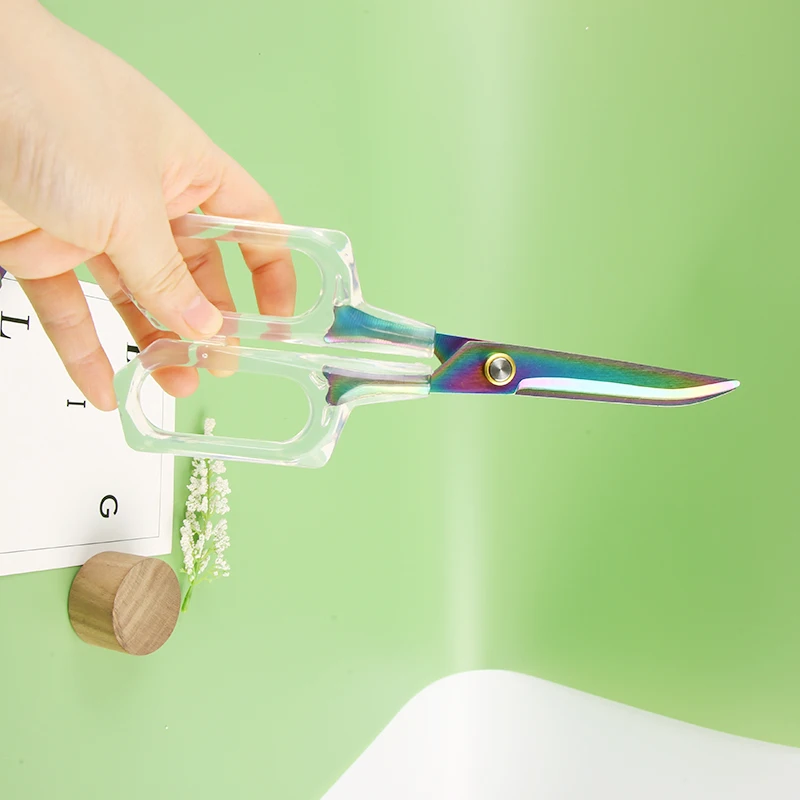 Fniiva 1Pc Transparent Plastic Handle Stationery Scissors Office Stationery Paper Cuting Pruning Sewing Craft Tool