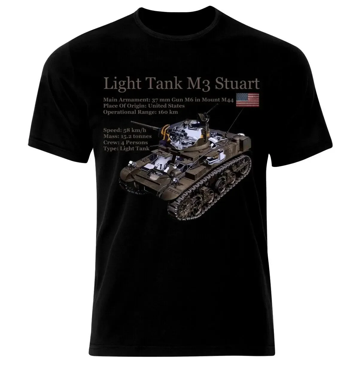 WWII US Army M3 Stuart Light Tank Blueprint T-Shirt 100% Cotton O-Neck Summer Short Sleeve Casual Mens T-shirt Size S-3XL