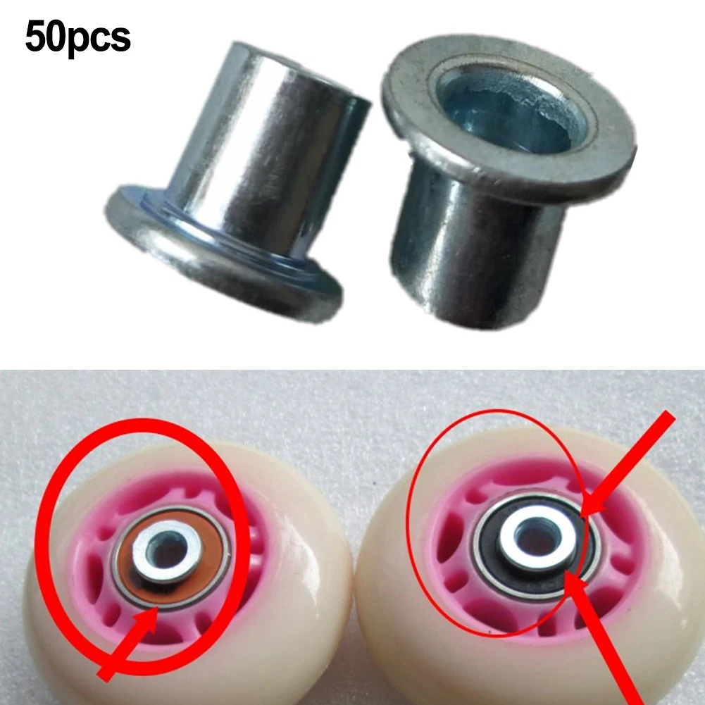 Bushing Spacers Bearing Bushing 50pcs Bushing Spacers Center Bearing Bushing Metal Roller Wheels Accessories Silver