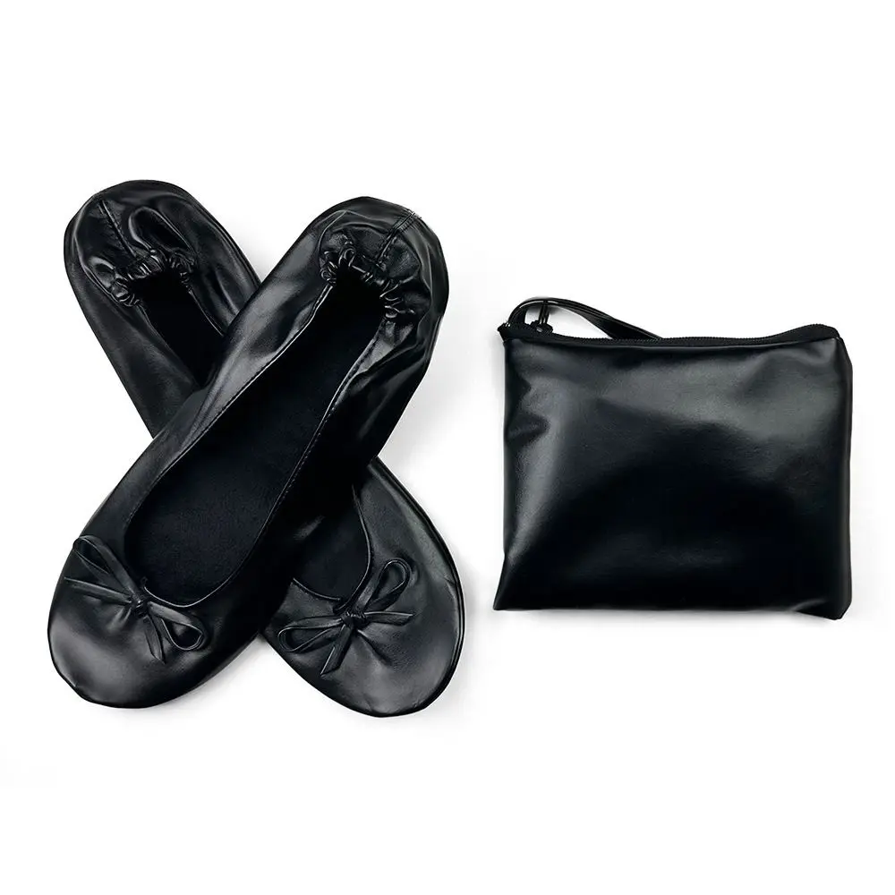 

Мягкие портативные складные балетки, подходящая сумка для переноски, балетки с круглым носком, дышащая складная обувь с бантом, дорожная обувь