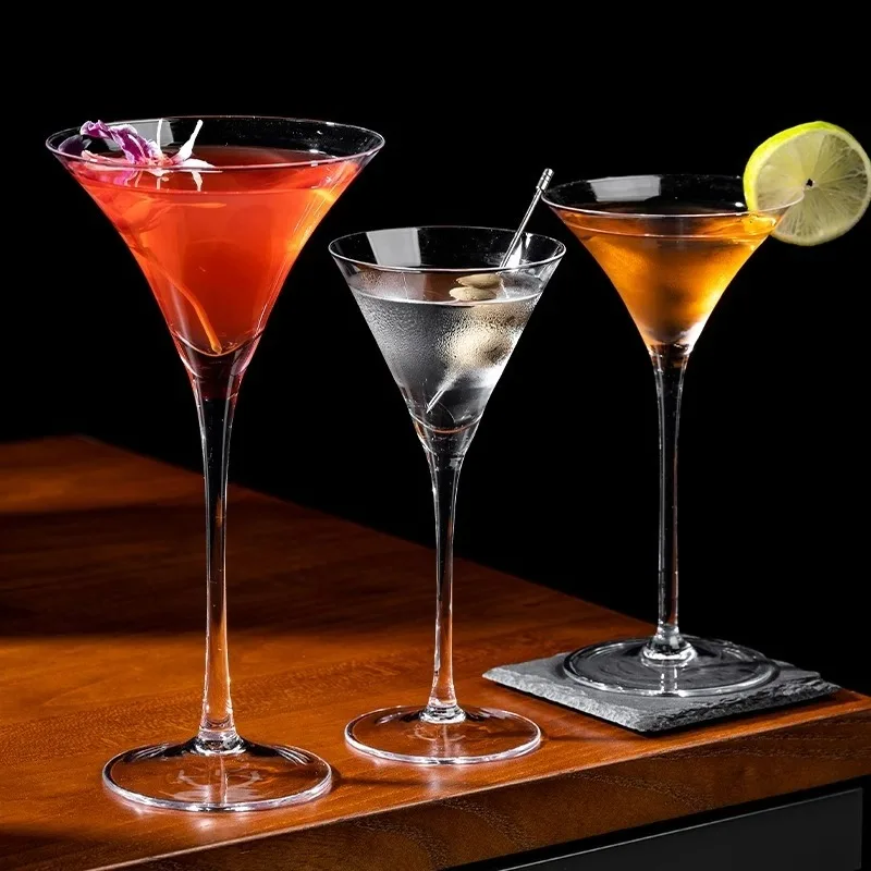 Thin Martini Glass Cup,Trumpet Glass Goblet, Champagne Bubble Glasses Cup, Classic Triangular Cocktail Glasses Cups, Bar Tools