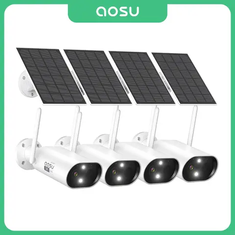 AOSU 100% Wire-free 3MP Wifi Solar Camera 4/8/12 pcs Outdoor Built-in Battery Security Camera Night Vision 2-Way Audio CCTV Cam