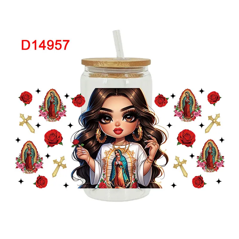 Cartoon Girl 3D UV DTF Transfer Stickers Libbey Cup Wrap Iron For Glass 16oz D14879