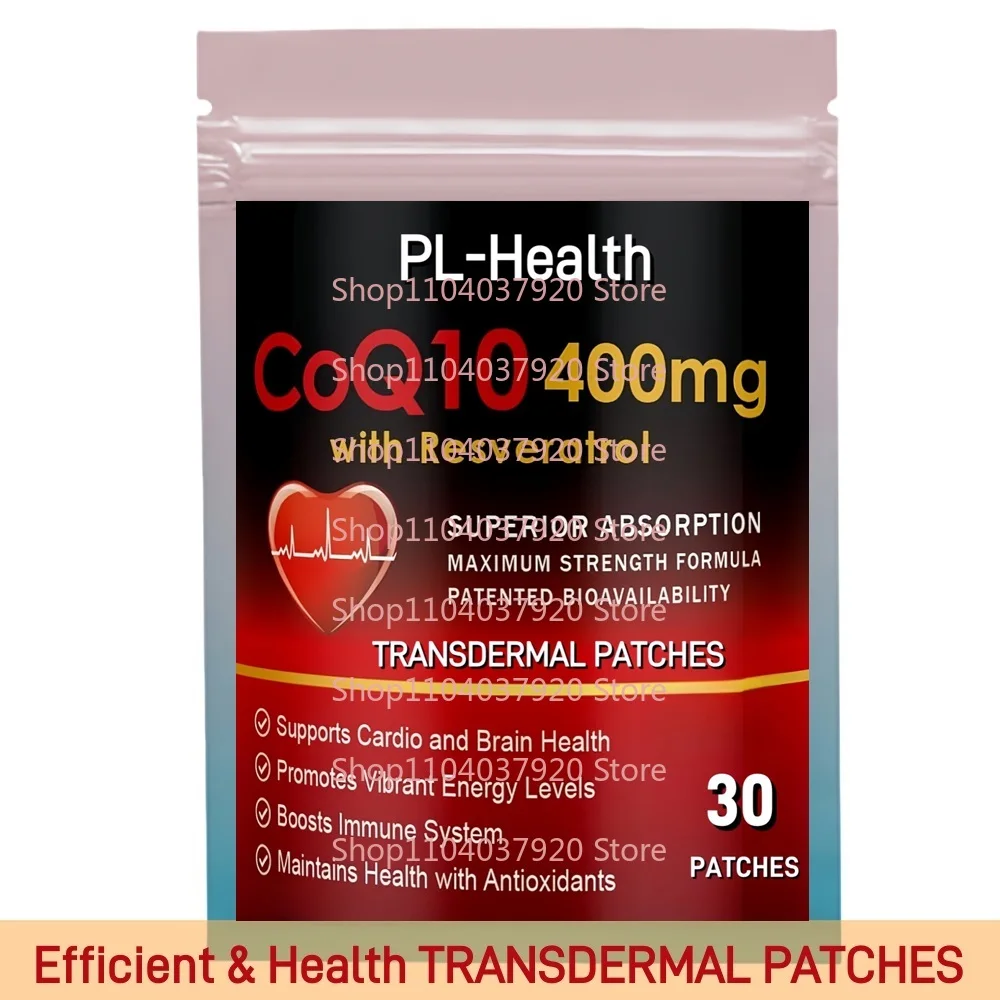 30 Patches CoQ10 Transdermal Patches with Trans-Resveratrol, PQQ & Vitamin E Powerful Antioxidant for Heart & Energy