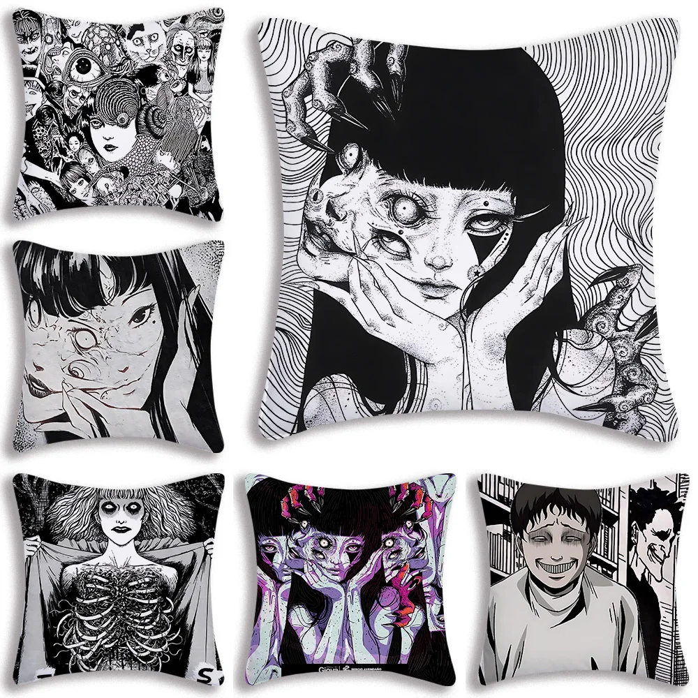 Pillow Covers J-Junji Ito Terror Horror Cartoon Sofa Decorative Home Double-sided Printing Short Plush Cute Cushion Cover