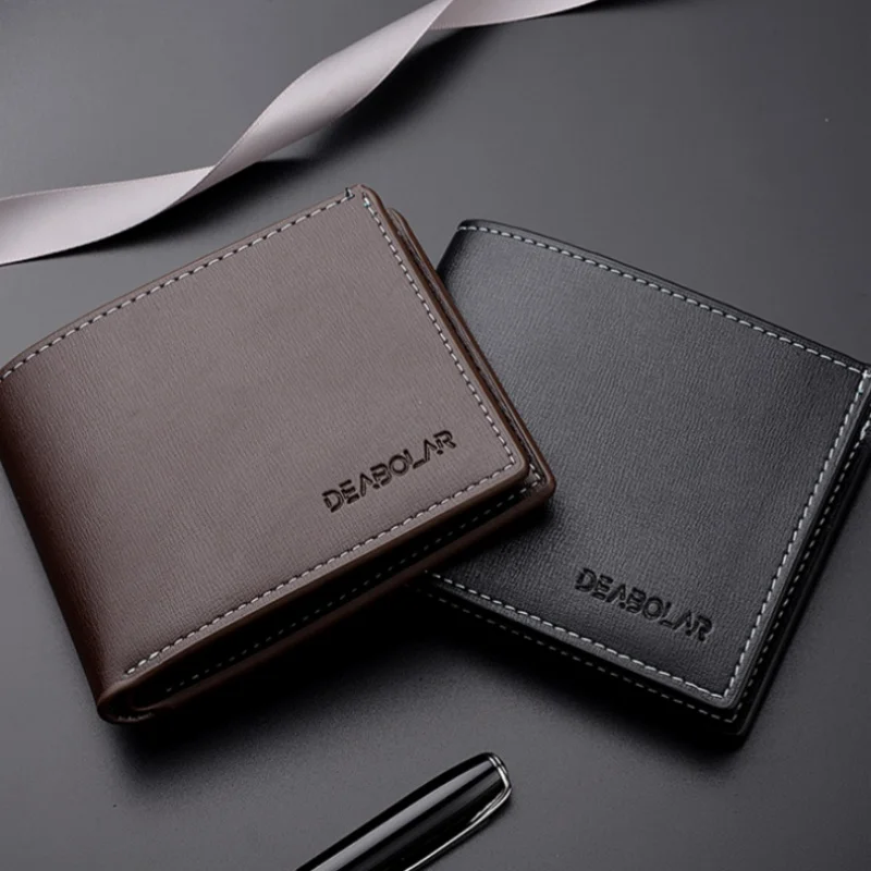 Men's Bifold PU Leather Wallet Short Purse With ID Window Multi‑Card Slots Cash Pocket Slim Business Wallet For Daily Use