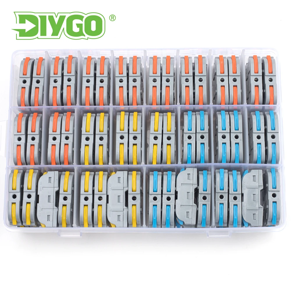 

100PCS Fast Wiring Connectors 1 in 1 out Compact Conductor Push-in Terminals Splicing Multiplex Lever Junction Box 28-12 AWG