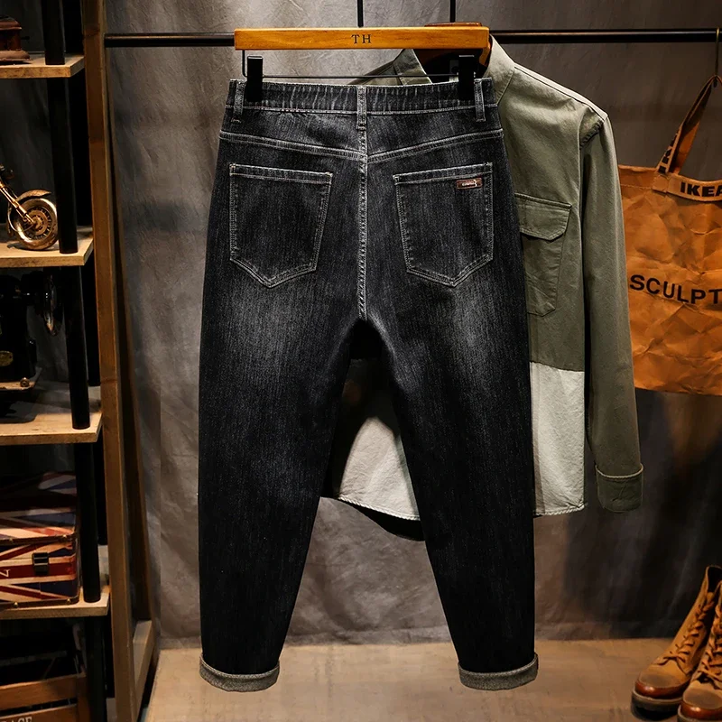 Plus Size 5XL 6XL 7XL Men's Stretch Jeans Autumn and Winter High Quality Elastic Waist Design Cotton Harem Fit Denim Trousers