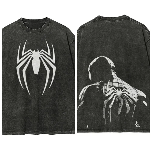 Marvel Spider-man-Camiseta de manga corta Retro lavada, ropa informal de verano para hombre, cómoda camiseta deportiva de media manga de manga corta Popular