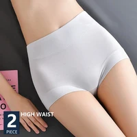 Ropa interior de cintura alta para mujer, bragas de algodón transpirables para adelgazar el cuerpo, calzoncillos suaves sin costuras, lencería femenina, 2 unids/set