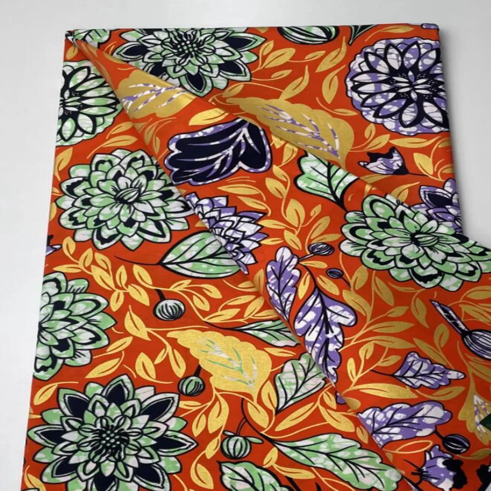 African Real Wax Fabric Pagne Batik Loincloth Tissu Prints Golden Ankara Cheap Print On Sale 6yards For Sew Party Dress