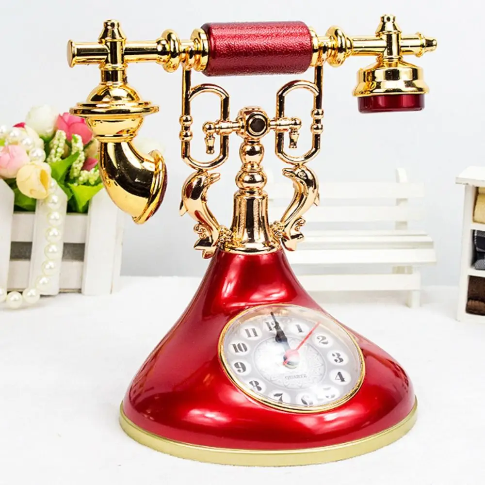 Modello di telefono retrò sveglia orologio creativo ornamento da tavolo per la decorazione del comodino della stanza di casa