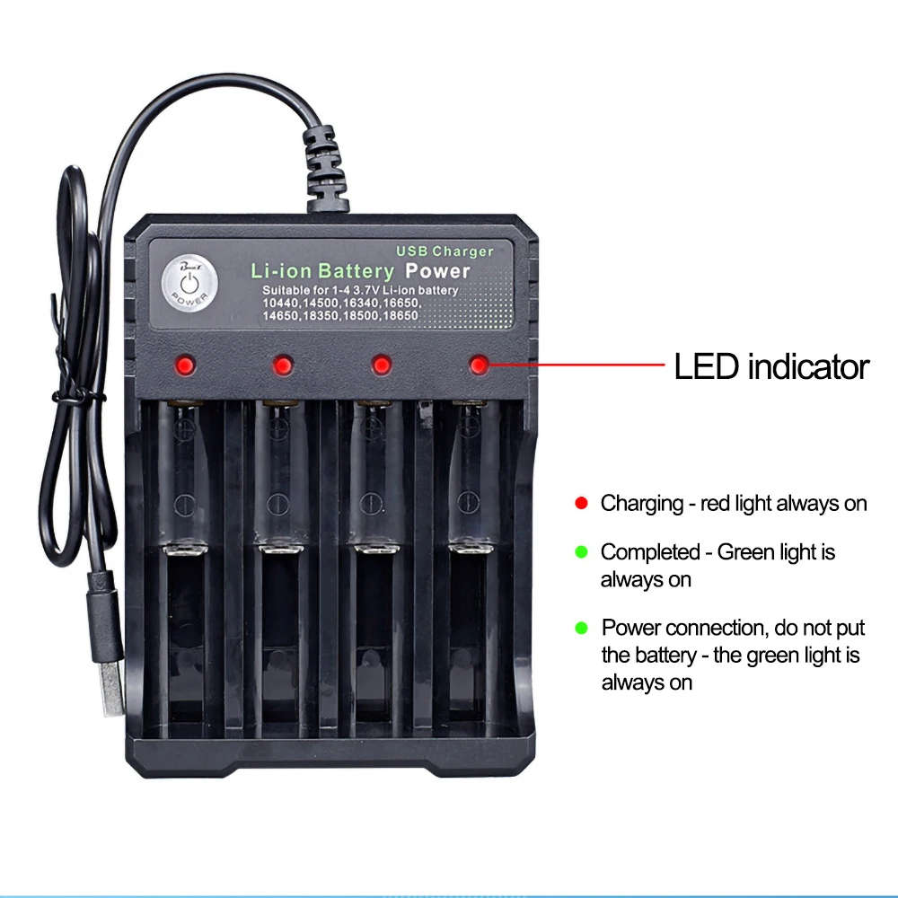 1/2/4 Slots 18650 Battery Charger USB DC 4.2V For 18650 26650 18350 16340 14500 18500 Li-ion Batteries AC Charger Adapter