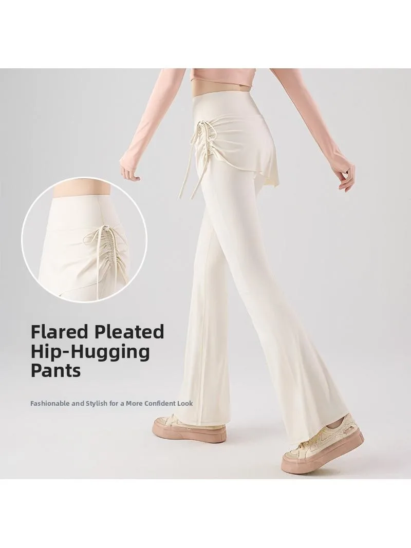 

High Waist Dstring Yoga Pants Women's Pilates Fitn Trousers Anti-Light Micro Flared Cotton Pants Long Trousers Nylon Fa...