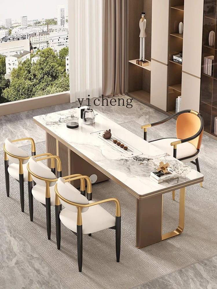 TQH light luxury rock slab tea table modern simple large board boss office reception tea table and chairs