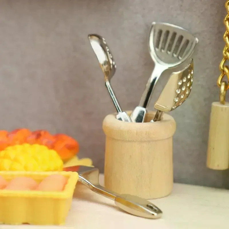 1Set 1/12 Poppenhuis Simulatie Miniatuur Spatel Lepel Set Pop Thuis Keukengerei Decor Poppenhuis Fantasiespel Speelgoed