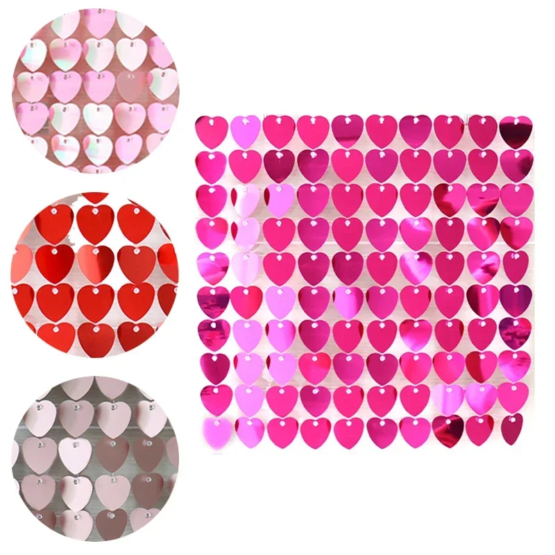 Heart-shaped Shimmer Sequin Wall Panel with Clear Grid Panel Sequin Bar Mitzvah Wedding Party Photo Booth Decoration