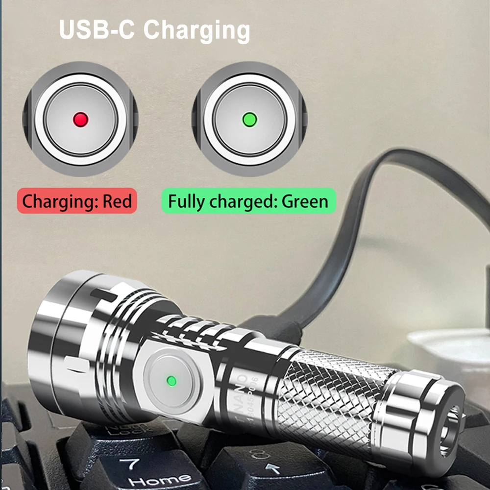 EDC Aluminium Keychain LED Flashlights Outdoor Camping Lantern Poweful 700 Lumen Lighting USB C Rechargeable Lamp 400M Torch