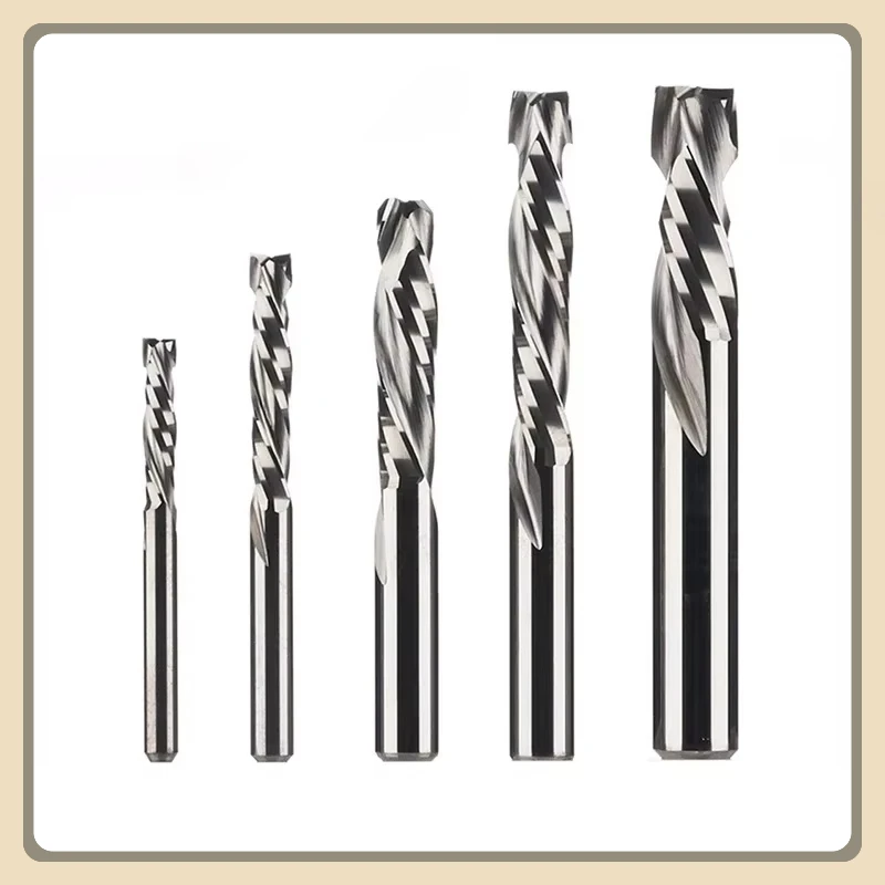 1Pcs 3.175/4/5/6/8/10mm Two Flutes UP And DOWN Cut Spiral Carbide Mill Cutters for Compression Wood PVC End Mill Cutter Bits