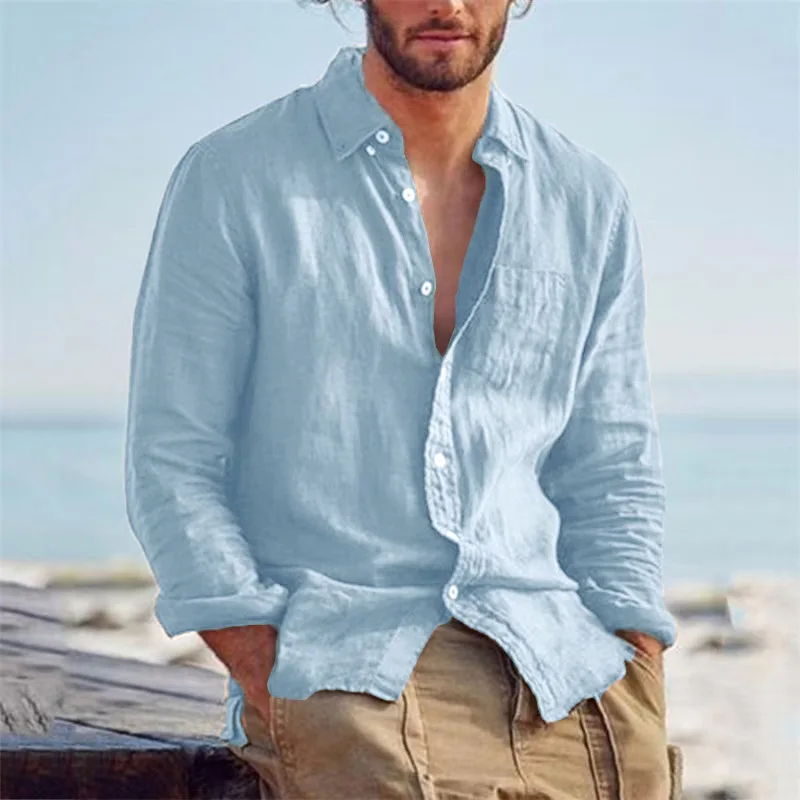 

2026 European and American Style Solid Color Casual Lapel Cardigan, Cotton Linen, Loose Fit, Retro Style for Men