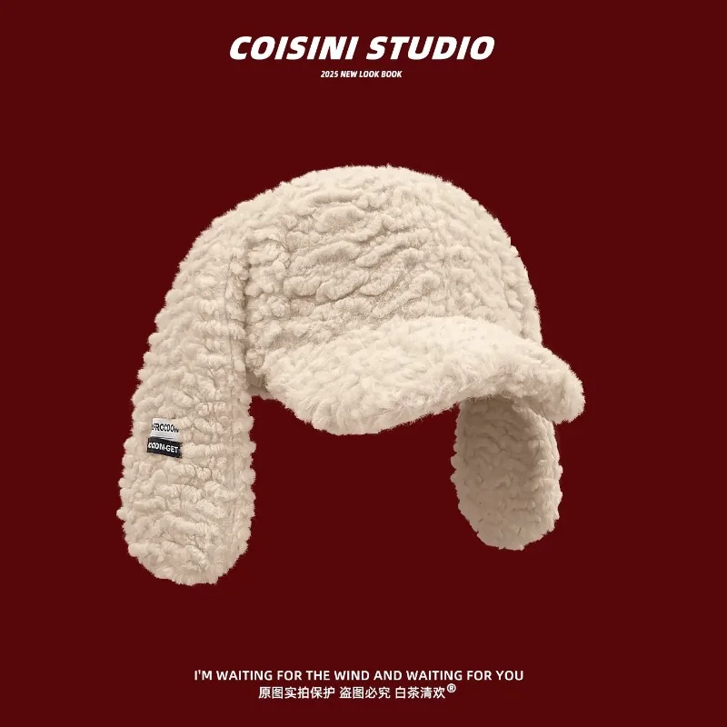 Y2K الحلو الوردي أفخم أرنب الأذن قبعات البيسبول للنساء شتاء دافئ تنوعا الشارع الاتجاه شخصية الهيب هوب القبعات للرجال