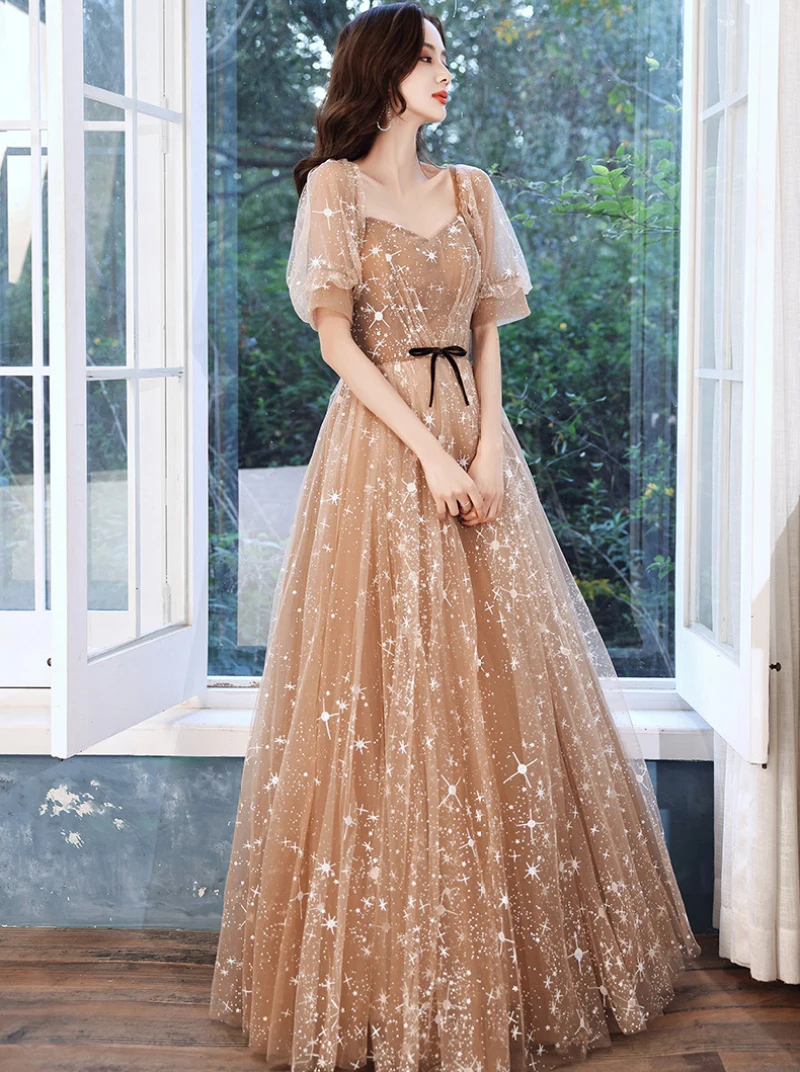 

Fashion Women Long Prom Dress Party Female Voice Music Art Banquet Company Annual Meeting Champagne Evening Dress Girl