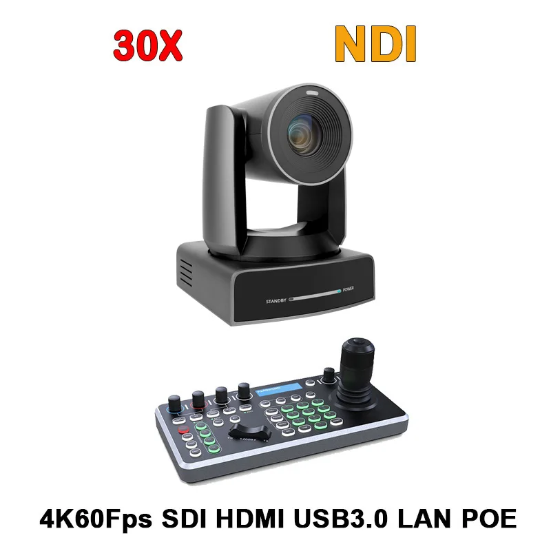 Câmera de Vídeo Streaming ao Vivo, Controlador Joystick NDI 4D, Câmera PTZ 30X, 3G-SDI, HDMI, USB, IP, 4K, 60Fps, 1 a 3Pcs