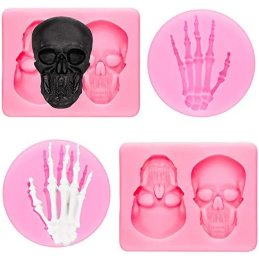 

4 Pieces Thanksgiving and Halloween Silicone Molds Pumpkin Maple Leaf and Skeleton Hands Skull Fondant Mold Holiday Chocolate C