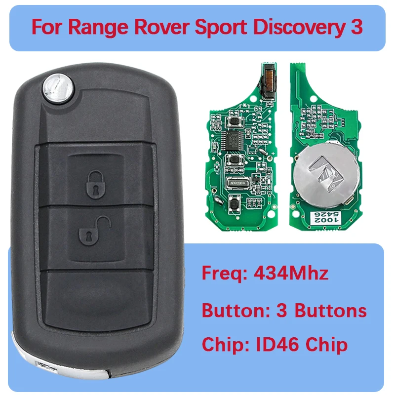 

CN004004 Aftermarket, 3-кнопочный комплектный складной откидной пульт дистанционного управления, умный автомобильный ключ, 434 МГц, чип ID46 HU101, лезвие для Land Rover Discovery 3
