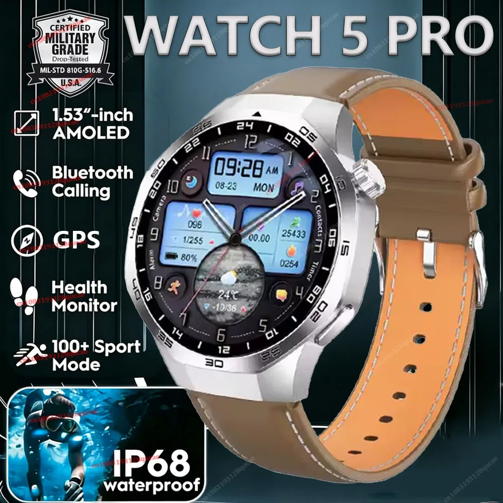Watch 5 Pro GPS NFC Smartwatch für Herren 360*360 AMOLED-Bildschirm Herzfrequenzmesser Bluetooth-Anrufe IP68 Wasserdicht Herren-Smartwatch Hw12