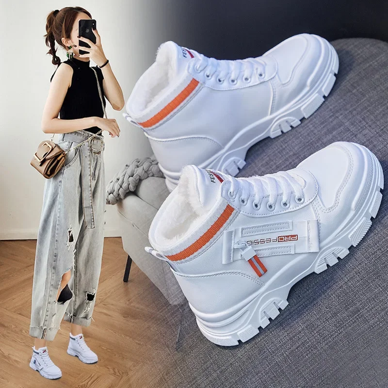 Winter Women\'s Walking Shoes High Top Jogging Sneakers Students Plush Thick Warm Booties Woman Female Snow Short  Ankle Boots