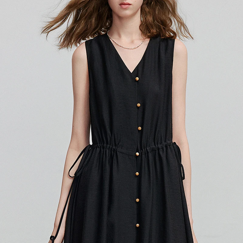 فستان TOYOUTH للسيدات 2025 فستان أسود صيفي جديد بياقة على شكل V وأكمام قصيرة 8529060