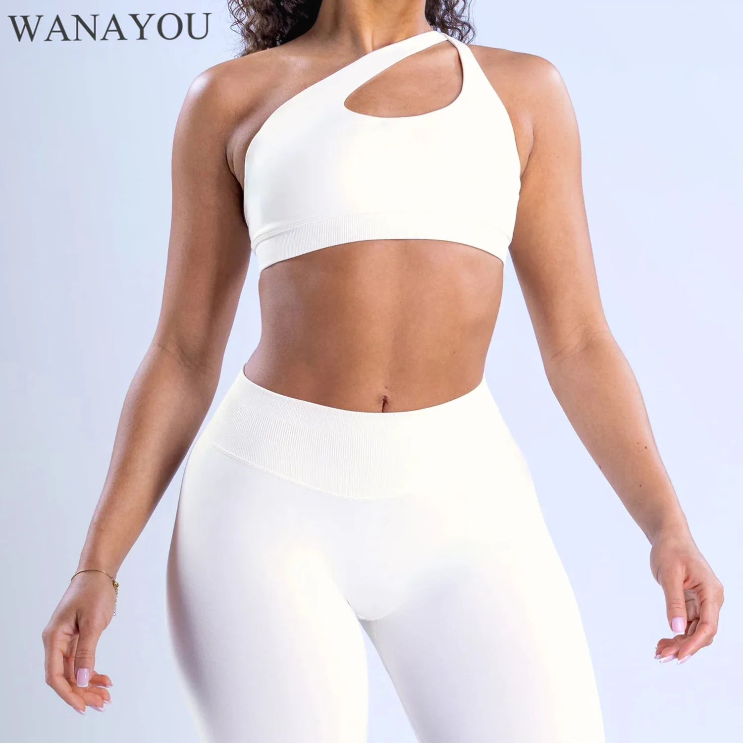 

WANAYOU Seamless Women Yoga Bras, Asymmetric Impact Sports Bra, Adjustable Straps Gym Fitness Crop Tops, Workout Running Top