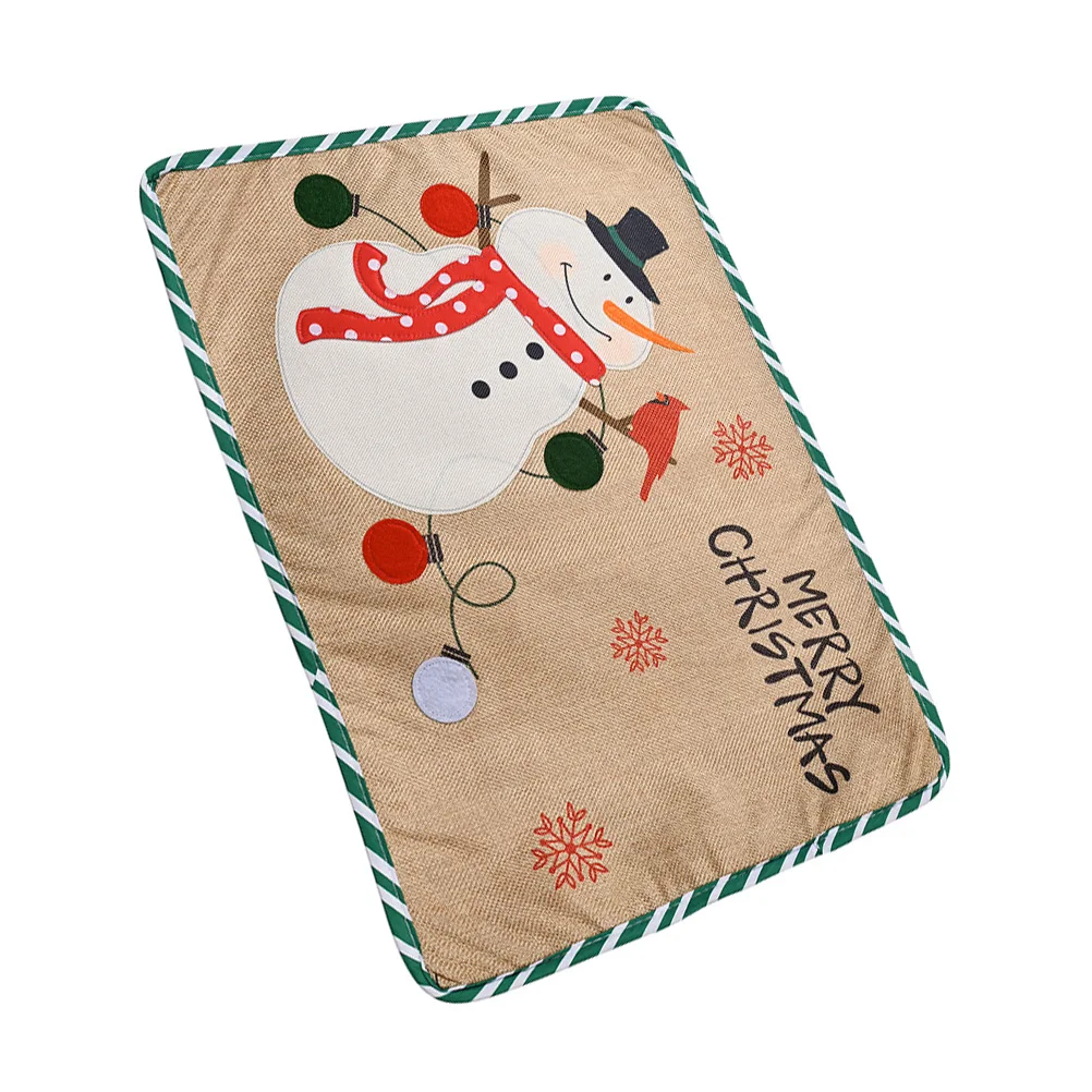 

Christmas Creative Placemats Xmas Snowman Embroidery Table Mats Heat Resistant Dinner Party Table Decor Stripe Place Cloth Home