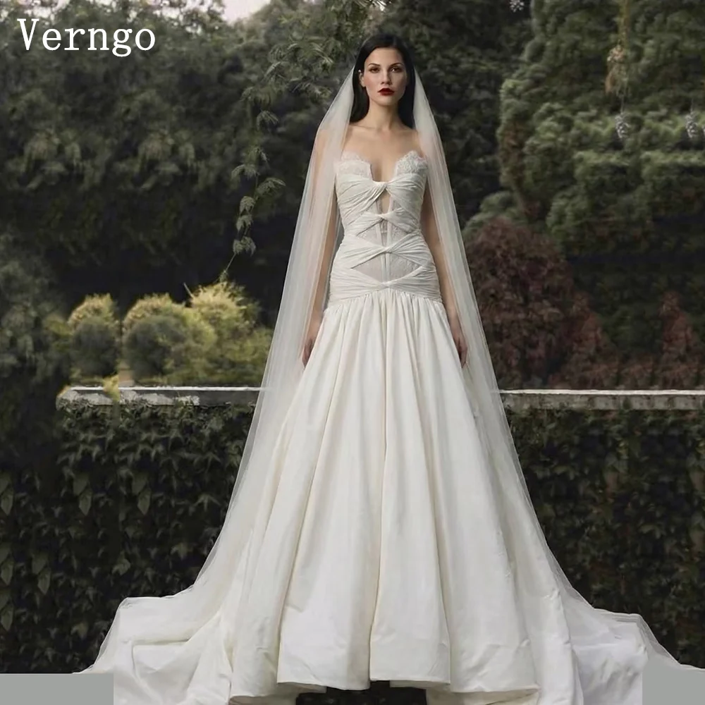 

Verngo Modern Sweetheart A Line Bridal Gowns Boen Lace Classy Bride Dress Pleated Prom Wedding Dress Customized