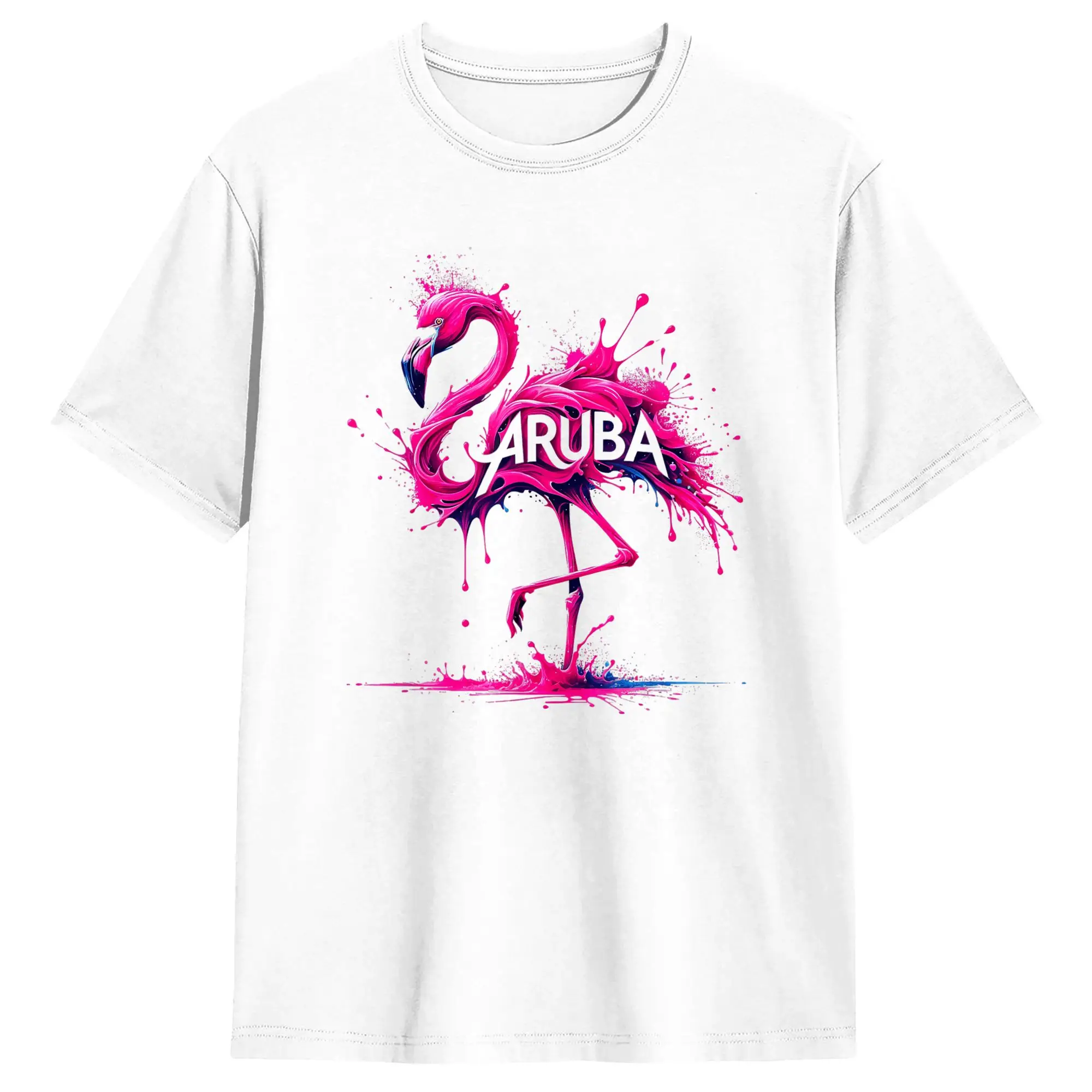 

Футболка Aruba Paint Splatter Flamingo для мужчин, винтажная футболка из чистого хлопка, футболки с круглым воротником, топы с короткими рукавами, уникальные топы
