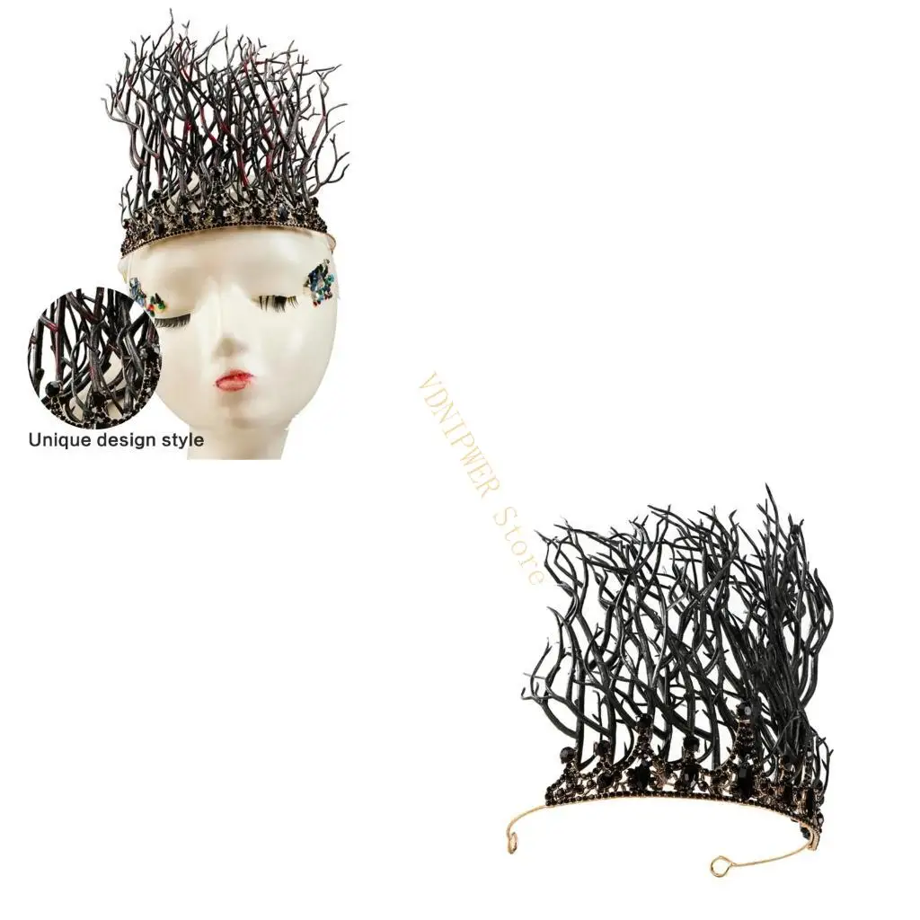 

Elegant Black Vintage Crown Metal Head Accessory Fashion Hairpieces Practical Hair Decoration Hairpieces for Themed Parties D08E