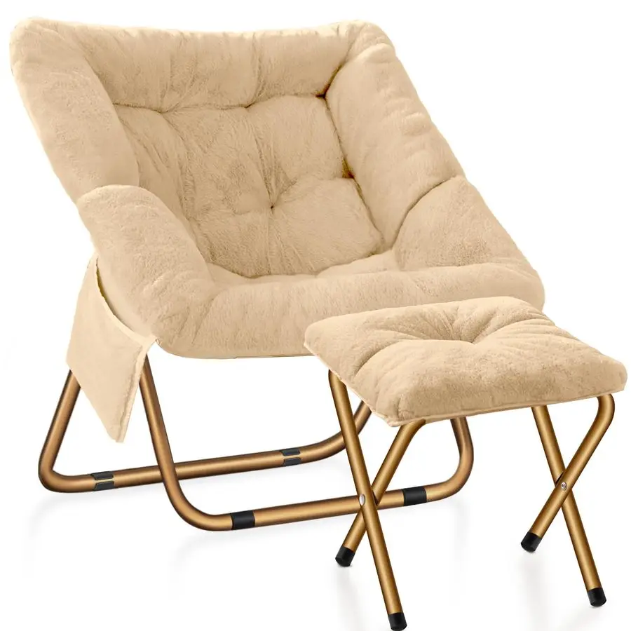

Comfy Saucer Chair, Foldable Living Room Chairs, Soft Faux Fur Lounge Chair for Bedroom, Reading Chairs for Adults, Teens, XLar