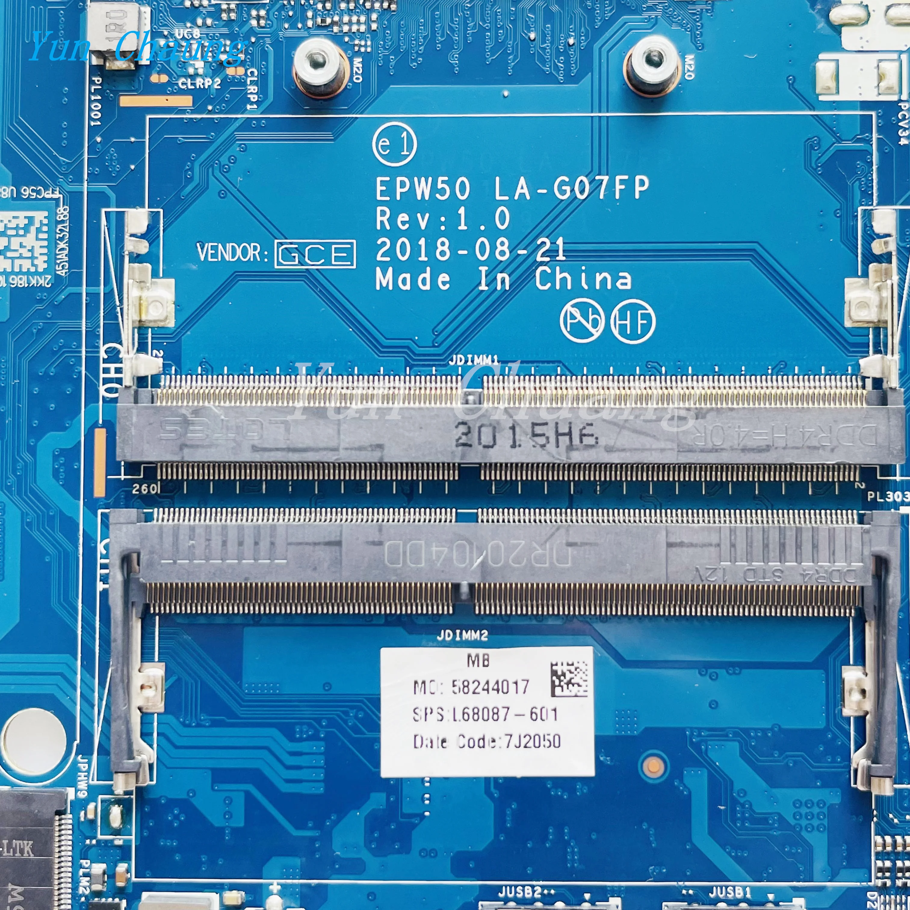 Imagem -03 - Laptop Motherboard para hp 15-da L68087601 L52746-601 i3 i5 i7 Cpu Ddr4 Epw50 La-g07fp La-g07gp Cpu 15-da 250 g7